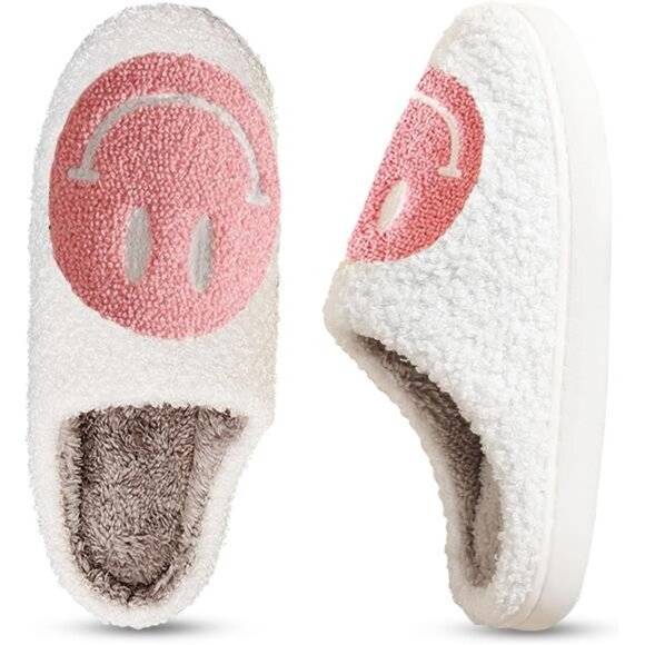NEW Smile Face Slippers for Women – Retro Happy Face Plush Slippers, Soft & - Picture 3 of 8